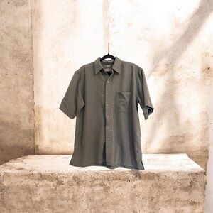 Men's Bruno Sueded Dark Green Short Sleeve Button Up Shirt Size Large